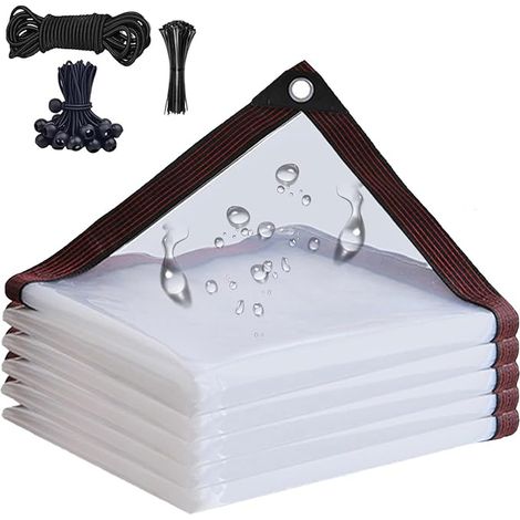 Bâche imperméable - 2,5 x 2,2 m - Avec œillets - Transparent - Imperméable - Pour l'extérieur - Bâche résistante aux intempéries - Pour meubles de jardin, ferme, balcon (1/5)