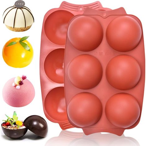 Stampi per cioccolata calda in silicone mezza sfera con 6 fori stampi rotondi da 8 cm per torte, pasticceria, mousse, cupole ghiacciate - forma ovale - 2 pezzi (1/5)