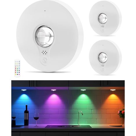 Lampes LED RGB Rechargeables avec Télécommande, Lampe de Cuisine Sous Placard avec Batterie 1500mAh, Intensité Réglable et Minuterie, Éclairage Sans Fil à Coller pour Placard, Noir, Lot de 3 (1/5)