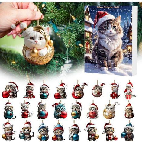 Calendrier De L Avent - Décorations Chat Noël - 24 Pièces