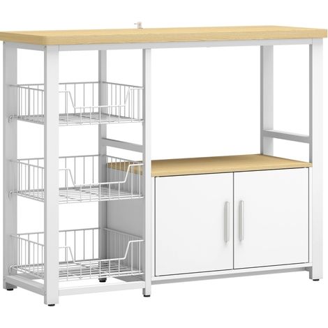 Étagère de cuisine pour micro-ondes avec 3 paniers et placard 100 x 35 x 80 cm blanc MODENUIT (1/5)