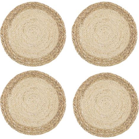 Lntyq Lot de 4 sets de table tissés à la main en toile de jute de coton naturel et paille d'eau tissée, décoration en et style ferme, pour table à manger, cuisine (1/5)