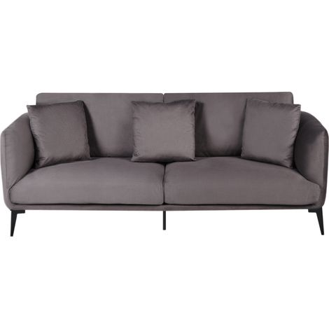Sofá moderno de terciopelo 3 plazas con cojines patas de metal gris pardo Bodum