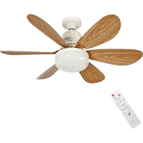 Deckenventilator mit Fernbedienung und Lampe, dreifarbige Dimmfunktion 3000K-6000K, sechsflügelige Ventilatorleuchte - 40W - 52CM [Holzmaserung-Flügel + milchig-weiße Abdeckung]