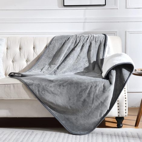 Couverture Imperméable pour Lit Canapé Sofa, 100x160cm Couverture Douce Anti-Fuites, Protège-Meuble en Polaire Sherpa Réversible, Gris (1/4)