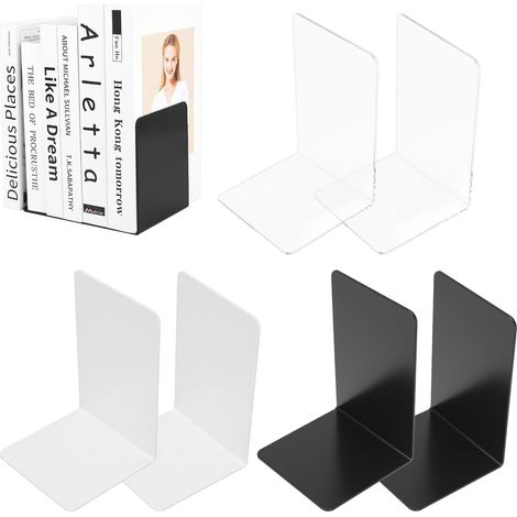 3 Paires/6 PcsSerre Livres, Cale Livre Bibliothèque Decoratif de L, Serre-Livres pour étagère, Serre Livre en Acrylique, Bookends pour étagères,Chambre,Bureau,bibliothèque(Blanc,Noir,Transparent) (1/5)