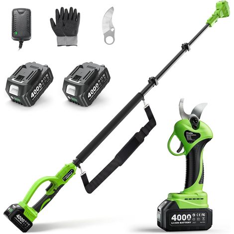 2-en-1 Sécateur Électrique avec Perche: Coupe 30mm Sécateur Électrique Télescopique, 2 Batteries 4000mAh, Moteur Sans Balais, Lame SK5 Supplémentaire, 3 Modes de Coupe pour Jardinage (1/5)