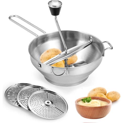 Applicable Moulin a Legumes Manuel, Moulin à Légumes en Acier Inoxydable avec 3 Couches de Tamis, moulin rotatif pour Passer les Fruits & Légumes, Passe au Lave-Vaisselle (1/5)