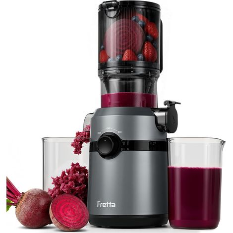 Extracteur de Jus, Extracteur de Jus de Fruits et Légumes Entiers, Grande Ouverture de 108mm Slow Juicer, 1L Capacité, Pression à Froid, Facile à Nettoyer, Sans BPA, 200W (Gris) (1/5)