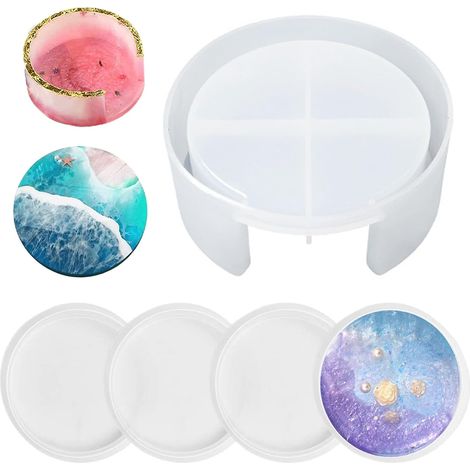 Réutilisable Coaster Moules, Plateau en Silicone, Moules à Sous Verres pour Moulage résine,Sous Verres en Silicone Moulés en Résine Époxy,5 Pièces Moule Ronds en Résine Époxy sous Verres en Silicon (1/5)