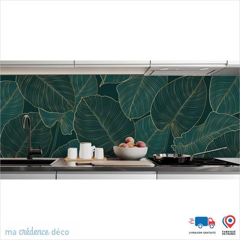 Crédence : Feuilles philodendron dorées - Couleur Vert foncé - Alu composite - 60 - 120 (1/3)
