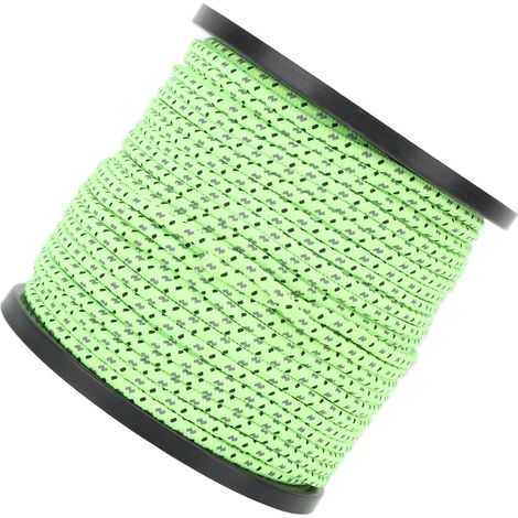 Corde de parachute en polyester tissée, 50 m (164 pi), 4 mm, réfléchissante et texturée, pour le camping, les voyages, la randonnée et le trekking. Couleur : vert fluorescent. (1/5)