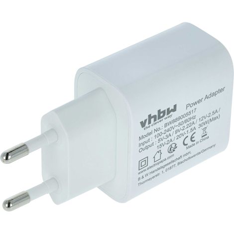 vhbw Netzteil / Ladegerät kompatibel mit Samsung Galaxy S22 Ultra, S9 Elektrogeräte - USB-C Netzadapter 5 / 9 / 12 / 15 / 20V 30W (1/5)