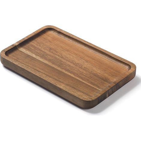 1 Plateau Bois D'acacia, Rectangulaire, 20x13x2cm, Surface Lisse, Rangement Cosmétiques, Salle De Bain Cuisine