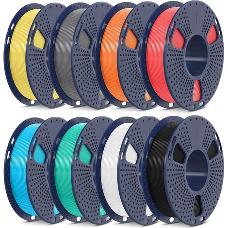 Filament d'imprimante 3D Multicolore Paquet, PLA+ Filament 1.75mm, 2kg, 8 Packs Bobines de 250g, Noir+Blanc+Gris+Vert menthe+Jaune citron+Orange soleil+Rouge cerise+Bleu ciel (1/5)