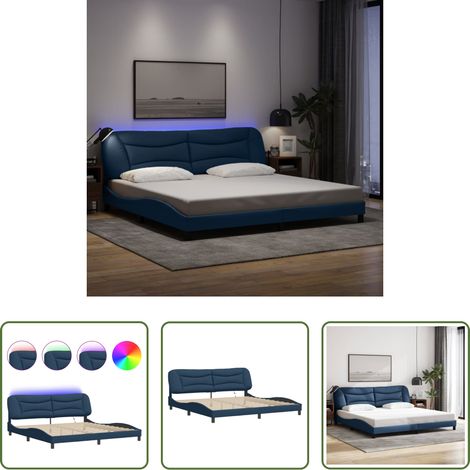 LED-Leuchten -  Bettgestell mit LED ohne Matratze "Hvar" Blau 200x200 cm Stoff (1/5)