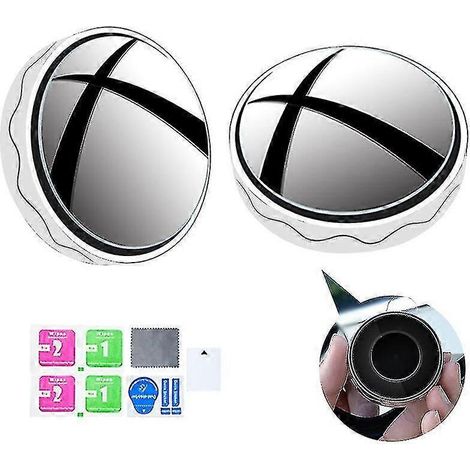 Lot de 2 rétroviseurs d'angle mort argentés, réglables à 360°, cadre rond convexe, vision arrière HD transparente – ventouse blanche (1/5)