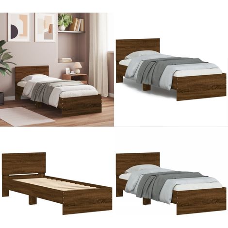 Bettgestell ohne Matratze mit Kopfteil Braun Eiche 90x200 cm - Holzbettrahmen - Doppelbett - Bettkopfteil - Lattenrost - Massivholzbette - Home & Living (1/5)