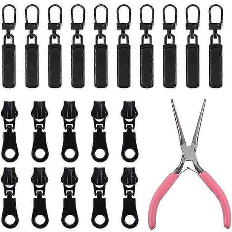 Kit de réparation de fermeture éclair 21 pièces, comprenant curseurs et tirettes de rechange, ainsi qu'un outil d'installation. Convient pour réparer les vestes et les sacs à dos. WHBYV (1/4)