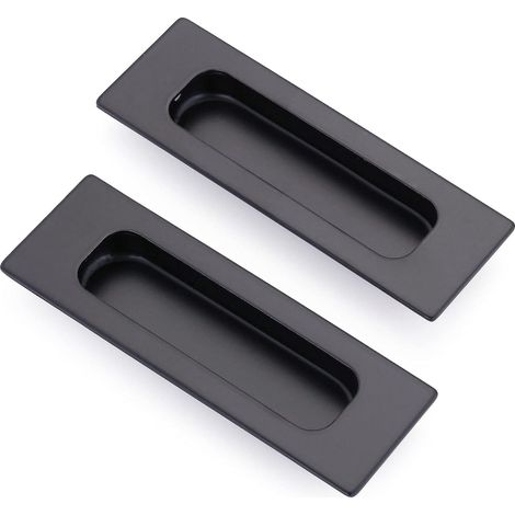 Lot de 2 poignées de porte coulissantes rectangulaires encastrées avec évidement dissimulé, 12 x 4 x 1,2 cm, acier inoxydable noir mat (1/5)