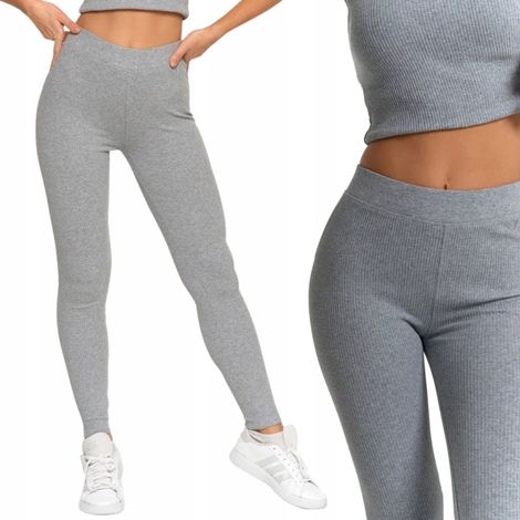 Leggings de algodón para mujer con cintura elástica ancha, ajuste elástico Moraj S Gris (1/5)