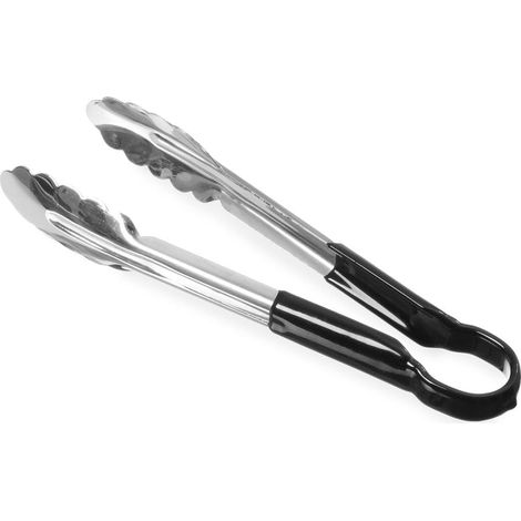 Pince Service Inox 25cm Noire, poignée enduite couleur cuisine/barbecue/alimentaire (1/4)