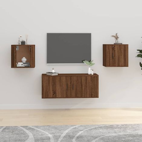 2 pcs Meubles TV muraux, Banc TV, Meuble TV suspendu, Lowboard chêne marron 40x34,5x40 cm YHJ23308 (1/5)