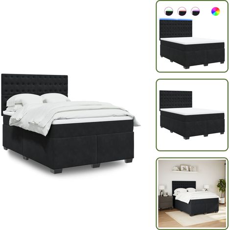 Sommier à lattes de lit avec matelas Noir 140x190 cm Velours - Lit Double - Lit Design - Lit Moderne - Lit Velours - Lit Avec Éclairage Led (1/5)