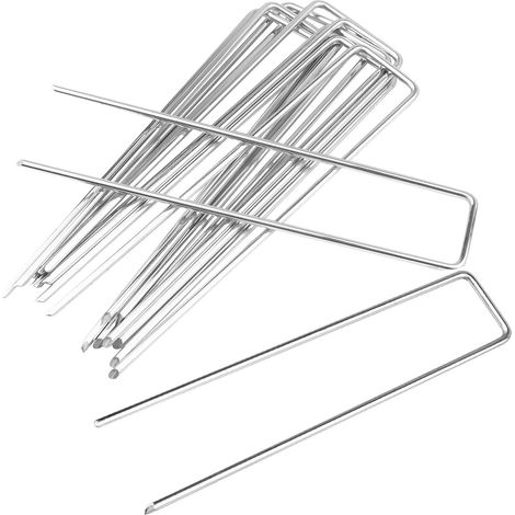 Clous de Jardin U-shape en Polypropylène Argenté pour Fixation de Tissu de Mauvaises Herbes Paysage Tissu Mesh Floor (1/5)