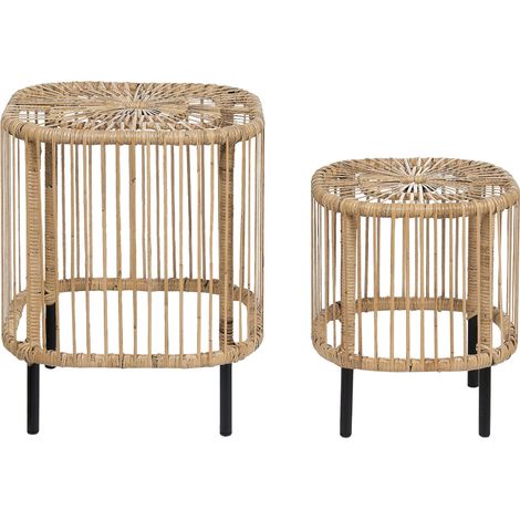 Set di 2 tavoli in rattan nero naturale fatti a mano resistenti ai raggi UV Cesantico (1/5)