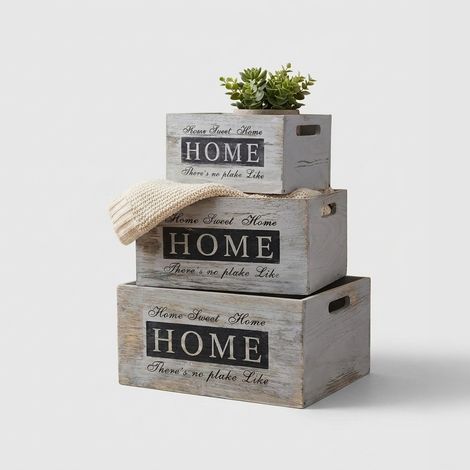 Set cassette in legno shabby chic da arredo Adelina (1/3)