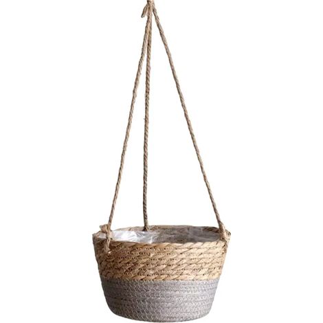 (Gris) Jardinière suspendue en macramé, panier de rangement pour plantes, corde de jute tressée, support pour pot de fleurs d'intérieur et d'extérieur, décoration intérieure (1/4)