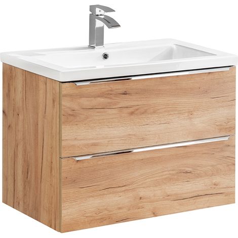 Waschtisch 80cm April mit 2 Schubladen, Holzoptik (1/5)