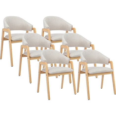Sedia con braccioli in Tessuto e Legno di hevea Beige - Lotto di 6 - SOLUNA (1/5)