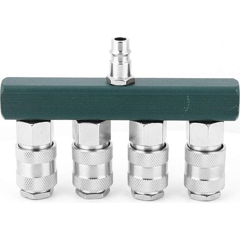 1 - Distributeur Air Comprimé - Raccord Rapide Laiton - 4 Voies NPT 1/4 Pour Outils Compresseur Atelier Laiton Doré (1/5)