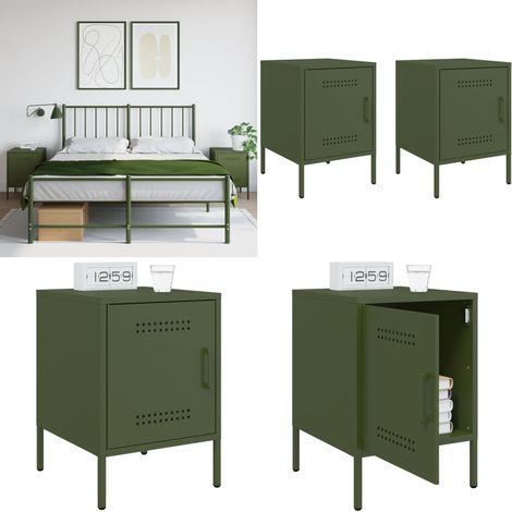 Nachttische 2 Stk. Olivgrün 36x39x50,5 cm Stahl - Industrielles Design - Nachttisch - Schreibtisch - Sideboard - Wohnraumgestaltung - Home & Living