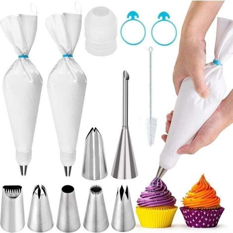 Set of 2 Premium Eco-Friendly Piping Bags - 7 Stainless Steel Nozzles - Reusable 40cm Cotton Piping Bag - Professional Quality, Durable, Easily Washable Fabric for Pastry Making (1/4)