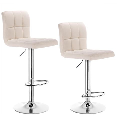 Woltu – Tabouret de bar réglable en lin – Lot de 2 – Hauteur 60-82cm – Dossier ergonomique – Base en acier chromé antidérapante (1/5)