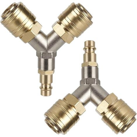 Conector rápido de aire, 2 piezas Conector neumático NW 7.2 1/4 AG Interruptor de aire comprimido con dos conectores Conector de aire comprimido de latón Distribuidor de aire comprimido