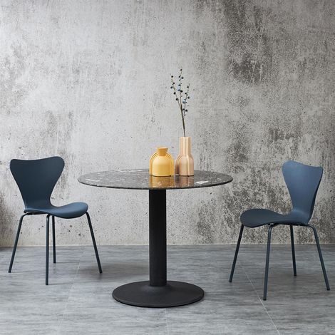 100cm Black Pantheon Marble Round Dining Table with Black Leg (1/5)