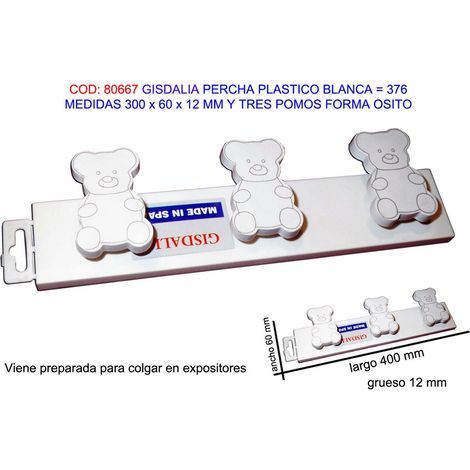 Cintre en plastique Gisdalia Finstock avec 3 crochets - 300x60x12mm
