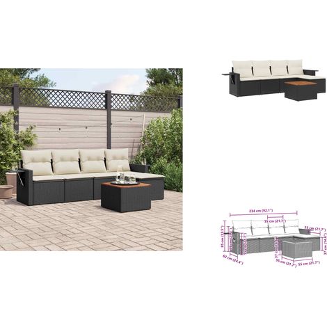 Salon de jardin 6 pcs avec coussins noir résine tressée - Ensemble Salon De Jardin - Meuble Extérieur - Résine Tressée - Rotin Synthétique - Mobilier De Jardin (1/3)