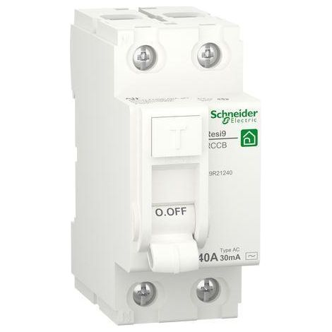 Schneider Electric – Disjoncteur différentiel 2P 40A 30mA – Protection contre chocs électriques – Type AC – R9R21240