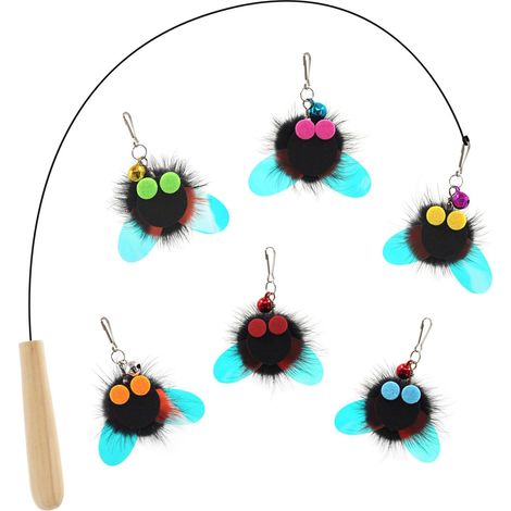 Jouets pour Chats Interactifs - 7 Pièces Canne à Pêche Chats Jouet, Chat Jouet Baguette avec 6 Jouets de Rechange en Fourrure pour Chats avec Clochettes, Jouet Interactif pour Chats et Chatons (1/5)