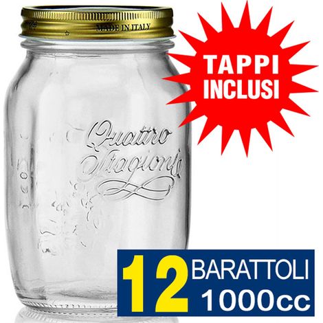 12 BARATTOLI 1000CC QUATTRO STAGIONI BORMIOLI VASO PER CONSERVE CON 12 TAPPI INCLUSI (1/4)