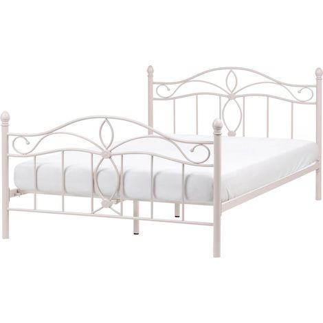 Bed Frame Light Beige EU Small Double Size 4ft Metal Vintage ANTLIA (1/5)