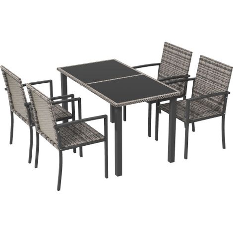 5-Piece Outdoor Dining Set with Tempered Glass Tabletop and 4 Mixed Grey Chairs for Patio and Garden Use