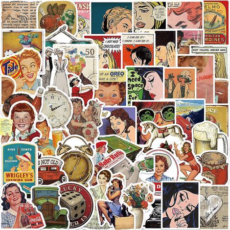 autocollant 52 Pices Vintage Graffiti Stickers Pour Portable Voiture Ordinateur Moto Velo Casque Skateboard Guitare Bouteille D'eau Guitare Dcalco