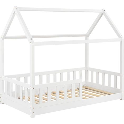 Letto per bambini Marli 80 x 160 cm Bianco 80 x 160 cm Letto da casa con protezione anticaduta, rete a doghe e tetto (1/2)