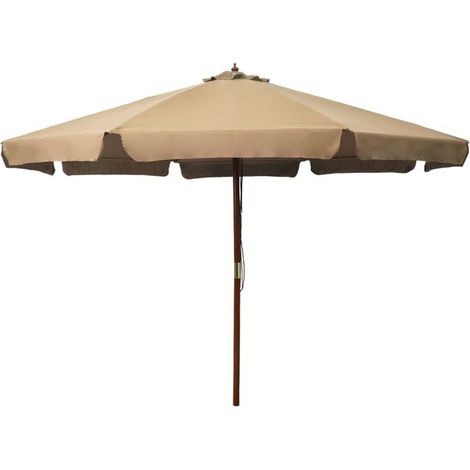 Parasol d'extérieur avec mât en bois 330 cm taupe - Parasol de jardin protection UV terrasse extérieur ombrage (1/5)